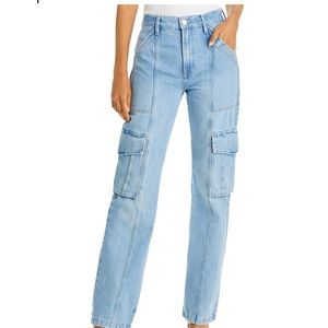 Frame Cotton High Rise Straight Leg Utility Jeans in Acapella size 27